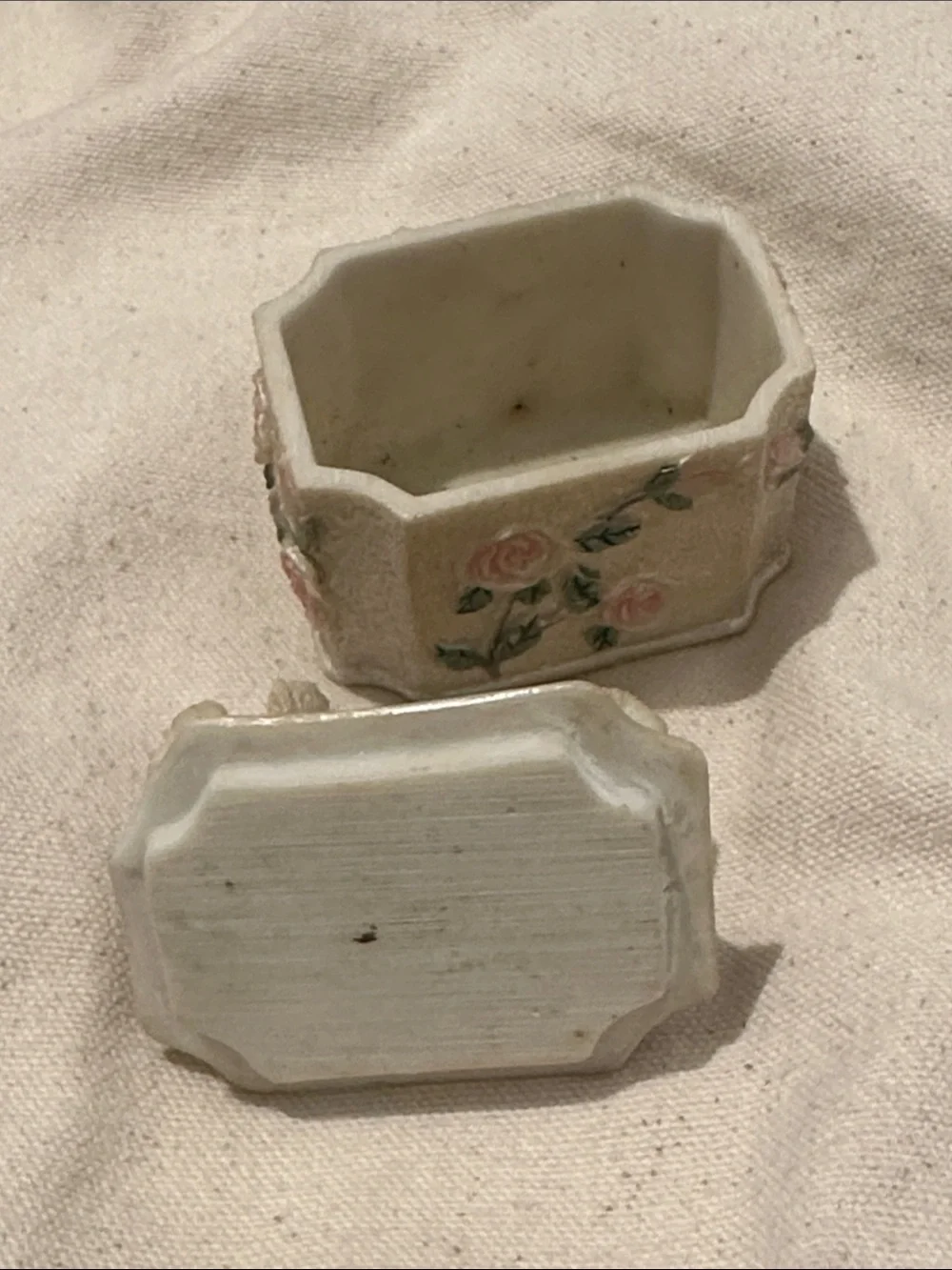 Decorative Bird Trinket Box - Pearl White with Pink Roses